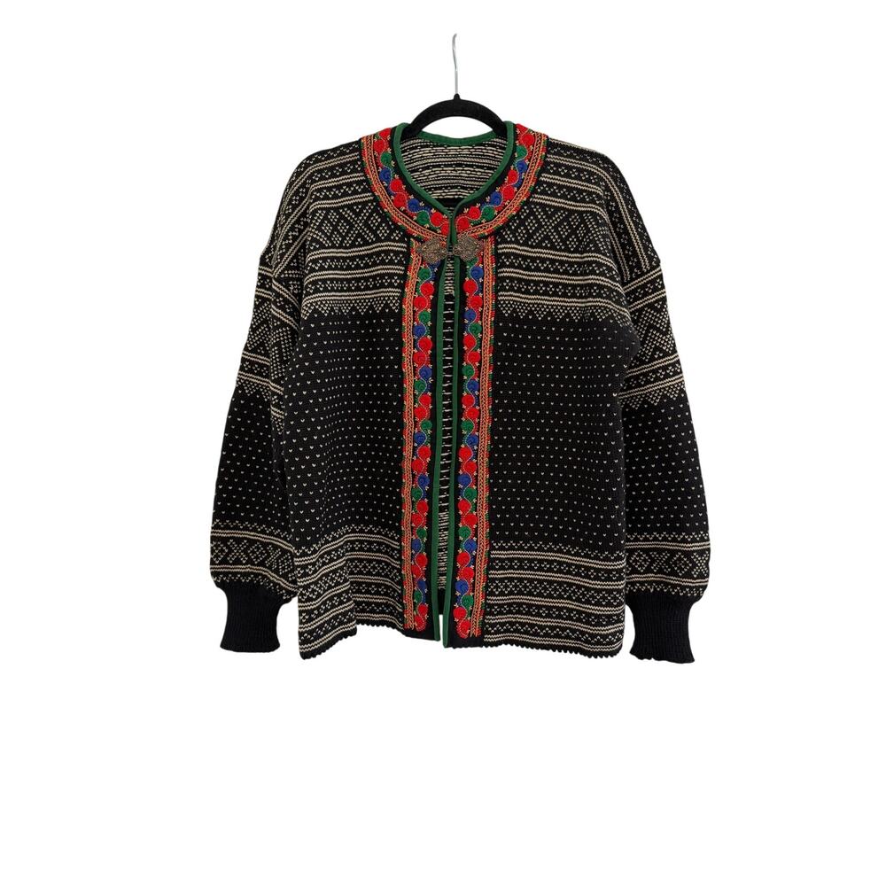 Dale of Norway Vintage Nordic Embroidered Wool Knit Cardigan Womens Large READ